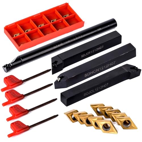 Luobannm 4x 12mm Drehstahlhalter Langweiliger Stab DCMT 10 Stück 0702 Hartmetalleinsatz und Schraubenschlüssel für Drehstahlhalter von Luobannm