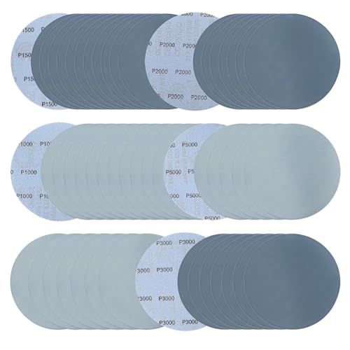 Luobannm 50 Stück 6-Nass-Trocken-Schleifpapier mit Klettverschluss, Schleifscheiben mit Körnung 1000/1500/2000/3000/5000, Hartmetall-Silikon-Schleifpapier von Luobannm