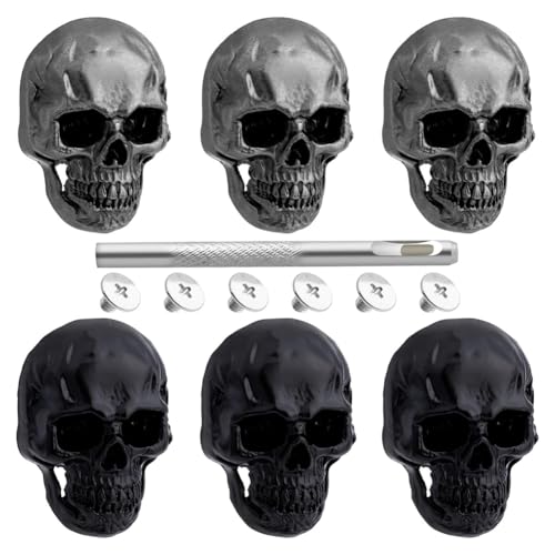 Luobannm 6pcs Schädel Nieten Nieten für Kleidung mit Bohrwerkzeug Gothic Style Schädel Kopfknöpfe Schrauben 3D -Skelettstifte von Luobannm