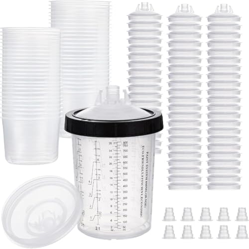 Luobannm Für HVLP und LVLP, 800 Ml (800 Ml) Farbbecher -Kit mit 50 Tassen & Deckelsystem, 1 Hard Cup -Halterring, 20 Stecker von Luobannm