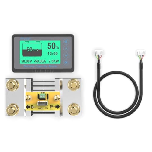 Luobannm Hochpräzises Batterie-Leistungsanzeigemessgerät Batteriemonitor LiFePO4 Leistungsanzeige Spannungs- und Strommessgerät 500A (0-750A) von Luobannm