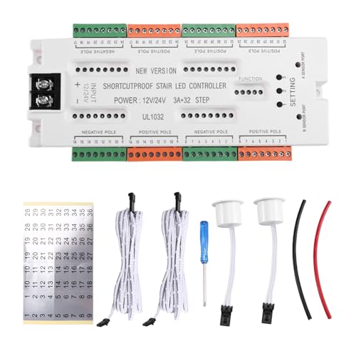 Luobannm Leiter-Nachtlicht, 32 Kanäle, Treppen-LED-Bewegungsmelder, Verhindert Kurzschluss, Controller, DC12V/24V Luobannm Leiter-Nachtlicht, 32 Kanäle, Treppen-LED-Bewegungsmelder, Verhindert Kurzschluss, Controller, DC12V/24V von Luobannm