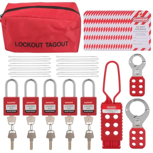 Luobannm Lockout -Tagout -Kit mit Vorhängeschloss, HaSPs, Reißverschlussbindungen, Tags und Aufbewahrungsbeutel für Industrielle/Elektrische Geräte von Luobannm