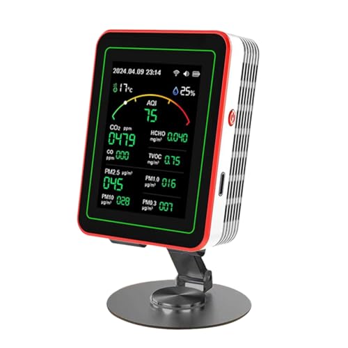 Luobannm Luftqualitätsdetektor CO2/CO/TVOC/HCHO/PM2.5/Temp/Humi Temperatur Luftfeuchtigkeit Tester Multi Uhr B von Luobannm