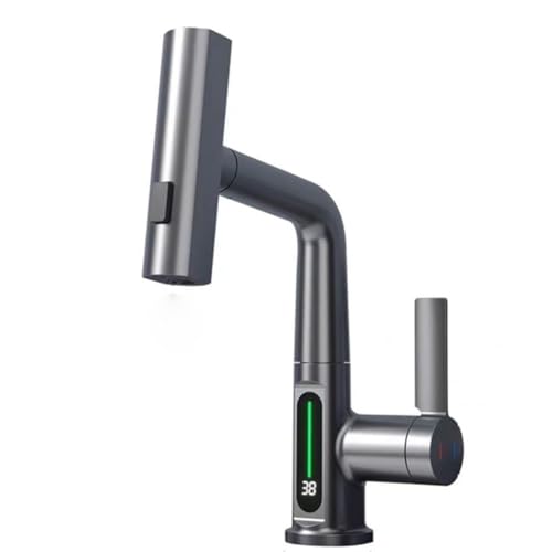 Luobannm Wasserfall-Waschtischarmatur, Ausziehbar, Küchen- und Badezimmerarmatur, Regentemperatur, Digitale Anzeige, Keine Batterie, Rotgussfarbe Luobannm Wasserfall-Waschtischarmatur, Ausziehbar, Küchen- und Badezimmerarmatur, Regentemperatur, Digitale Anzeige, Keine Batterie, Rotgussfarbe von Luobannm