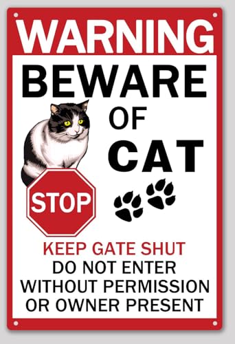 "Beware of Cat"-Schilder – Warnung vor Zaun und Eigentum – Metall-Blechschilder – 20,3 x 30,5 cm "Beware of Cat"-Schilder – Warnung vor Zaun und Eigentum – Metall-Blechschilder – 20,3 x 30,5 cm von Luoboken