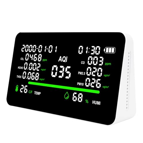 Luocute 11 in 1 Luftqualität Detektor CO2 Co HCHO TVOC PM2.5 PM10 Temp Feuchtigkeit Luftqualität Monitor mit Datumszeitanzeige für Wohnzimmer Keller -Gleishaus -Garage -Bürofabrik Luocute 11 in 1 Luftqualität Detektor CO2 Co HCHO TVOC PM2.5 PM10 Temp Feuchtigkeit Luftqualität Monitor mit Datumszeitanzeige für Wohnzimmer Keller -Gleishaus -Garage -Bürofabrik von Luocute