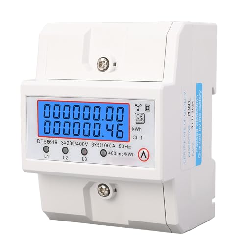 Luocute 3-Phasen-Energiezähler, DTS6619 3-Phasen-4-Leiter-Stromverbrauchszähler für DIN-Schiene 3x5 (100) A LCD-Display mit Hintergrundbeleuchtetem, Versiegeltem Design für die von Luocute