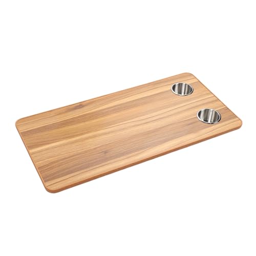 Luocute 31.49x15.74in RV -Tischplatte, Massives Holzboottisch mit 2 Tasse Halter für Marine -Wohnmobil -Yachtdeck, Kompatibel für Einstellbare Rahmen (Braune Holzstreifen) von Luocute