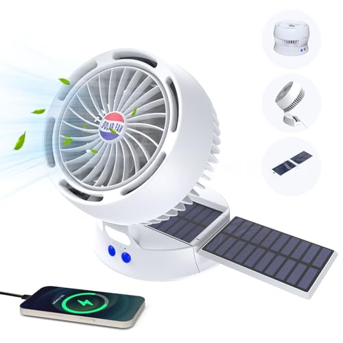 Luocute 5200mAh Wiederaufladbarer Batterie -Solar -Camping -Lüfter, Tragbarer Lüfter mit LED -Licht 4 Windgeschwindigkeiten 3 Helligkeit, Verstellbarer Winkelfalt und Unterstützung bei von Luocute