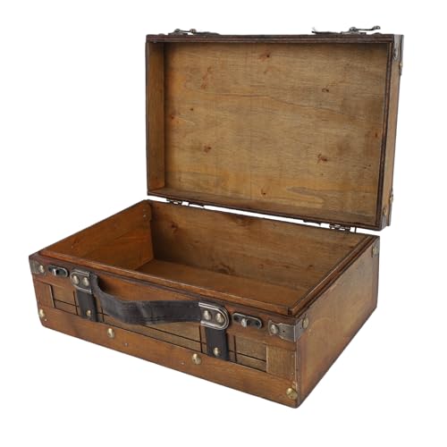 Luocute Aufbewahrungsbox aus Holz mit Klappdeckel und Griff, Kleine Dekorative Schatztruhe aus Holz, Vintage-Koffer für Andenken, Piratentruhe für das Klassenzimmer, Vintage-Koffer Im von Luocute