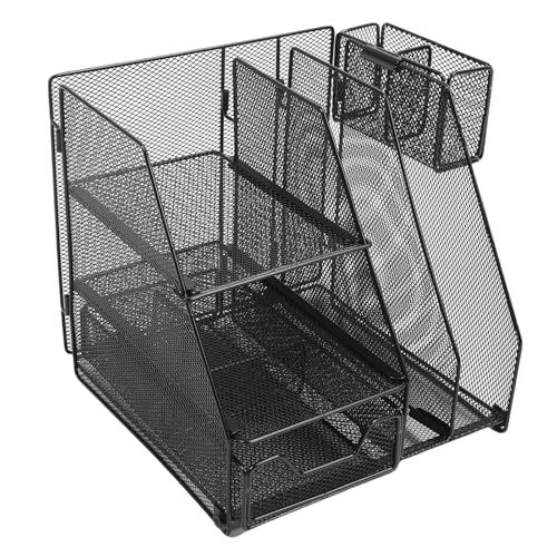 Luocute Desktop -Datei Organizer, 2 Abschnitt 3 Stufe Abnehmbarer Maschen -Eisen -Schreibtisch Organizer mit Schubladen und Stifthalter, Geeignet für Zuhause, Büro, Büro von Luocute