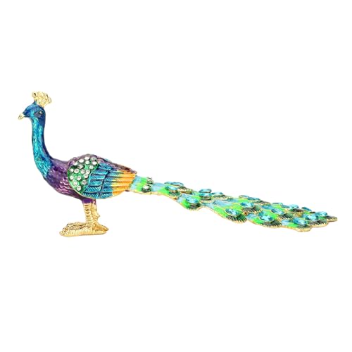 Luocute Elegante Pfau-Zink-Legierung Steine Emaille-Schmuckstück-Box, Kleiner und Leichter Schmuck-Organizer, Hand Bemalte Kristall Pfau-Sammel Figur, Wohn Dekor von Luocute