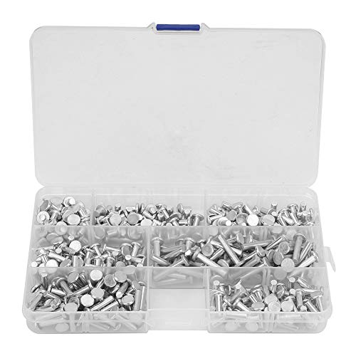 Luocute Feststoffnieten, 350pcs Flat Head Aluminium Nieten Kit Länge 4/6/8/10/12/16/20mm mit Kunststoffbox, Feststruktur, Langlebig Luocute Feststoffnieten, 350pcs Flat Head Aluminium Nieten Kit Länge 4/6/8/10/12/16/20mm mit Kunststoffbox, Feststruktur, Langlebig von Luocute