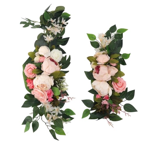 Luocute Hochzeitsbogenblumen, 2PSC Künstliche Seidenblumen -Swags für Begrüßungszeichen Dekorationen Bogenblume mit Bandschnüren für Hochzeitszeremonie (PINK) von Luocute