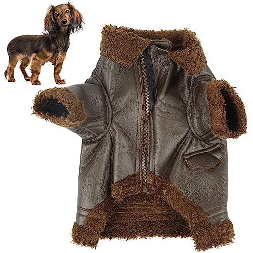 Luocute Hundelederjacke Haustier Winter Lederjacke mit Reißverschluss Leicht zu Tragen und Heben Sie Hundewintermantel bei Kaltem Wetter für Kleine Mittelgroße Große Hunde und Katzen ab (S) von Luocute