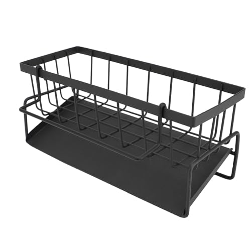 Luocute Küchenspüle Schwammhalter, Schüssel Schwamm Organizer Kohlenstoffstahl Multifunktional mit Abnehmbarer Kleiderbügel für Küchenbaddusche Organisation (BLACK) von Luocute
