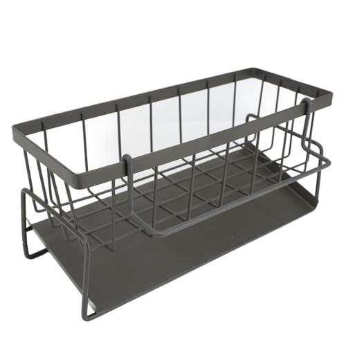 Luocute Küchenspüle Schwammhalter, Schüssel Schwamm Organizer Kohlenstoffstahl Multifunktional mit Abnehmbarer Kleiderbügel für Küchenbaddusche Organisation (GREY) von Luocute