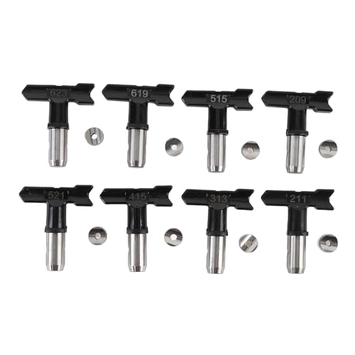 Luocute Sprüh Düse Tipp Set, 8 Stück Reversible Spray Airless Farb Düse Spitzen Airless Lackier Maschine Teile für Häuser, 209 211 313 415 515 521 619 623, Schwarz Luocute Sprüh Düse Tipp Set, 8 Stück Reversible Spray Airless Farb Düse Spitzen Airless Lackier Maschine Teile für Häuser, 209 211 313 415 515 521 619 623, Schwarz von Luocute