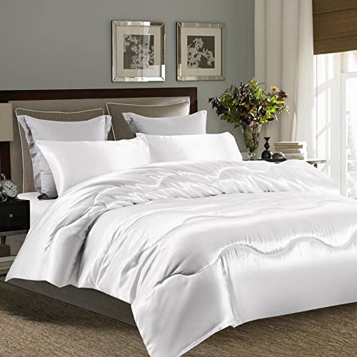 Bettdecke 220x240 cm Sommer Winter 4 Jahreszeiten Ganjahresdecke Weiß Farbig Satin Seide Uni Muster Atmungsaktive Steppdecke Sommerdecke Microfaser Schlafdecke Weiche Quilted Gesteppte Bettdecken von Luofanfei