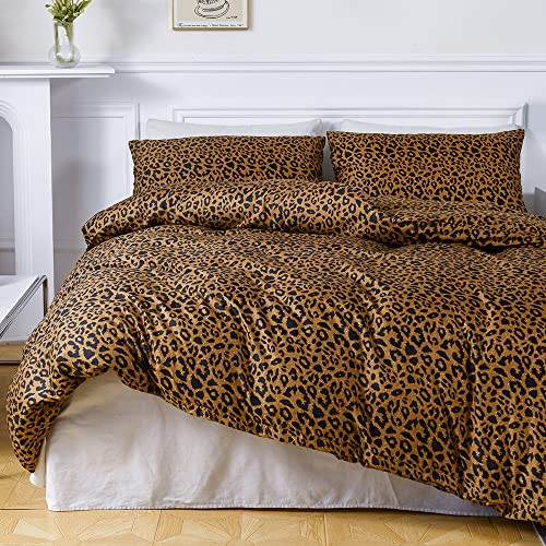 Bettwäsche 135x200 4teilig Leopard Muster Braun Gold Gelb Leopardenmuster Bettwäsche-Sets Leo Microfaser Luxus Aesthetic Bettbezüge 135 x 200 cm und Kissenbezüge 80x80cm fürs Bett mit Reißverschluss von Luofanfei