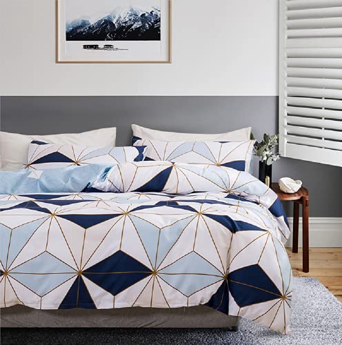 Bettwäsche 200x200 cm Blau Weiß Deckenbezug 3 teilig Geometrisch Bettbezug Set Microfaser Weiche Flauschige Bettbezüge mit Reißverschluss und 2 mal 80x80cm Kissenbezug (SSXC,200X200cm 80x80 cm) von Luofanfei