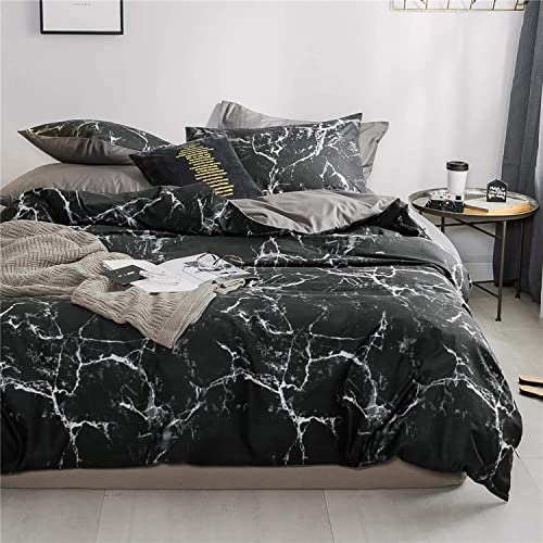 Bettwäsche 200x220 Marmor Muster Schwarz Weiß Bettbezug Set Microfaser Bettwäsche Set Doppelbett King size Modern Marmoriert Wendebettwäsche 200 x 220 cm und Kissenbezüge 80x80cm mit Reißverschluss von Luofanfei