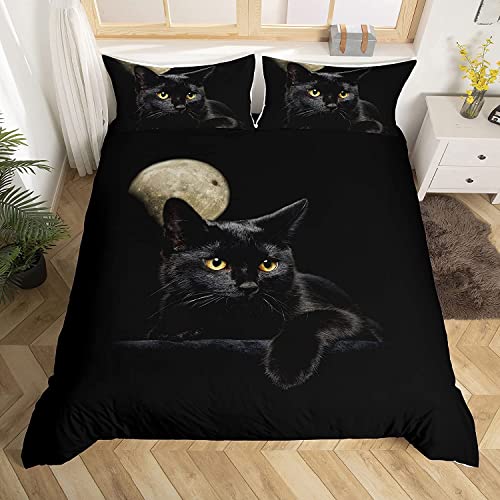 Bettwäsche Katze 155x220cm Schwarze Katzen Bettwäsche Set Tiermotive Kinderbettwäsche Cat Muster Bettbezug 3D Haustier Katzenmotiv Bettwäsche-sets und Kissenbezüge 155 220 cm mit Reißverschluss von Luofanfei