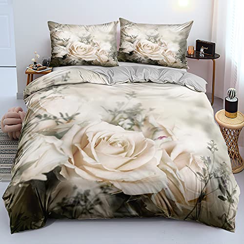 Luofanfei Bettwäsche Set 135x200 4teilig Grün Grau 3D Sommer Blumen Geblümt Floral Pflanzen Aesthetic Bettwäsche-Sets Vintage Blümchen Microfaser Bettbezug Paare Einzelbett Set Bettdecke von Luofanfei