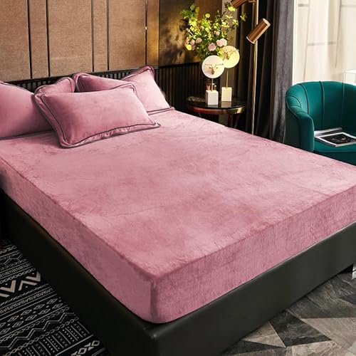 Fleece Spannbettlaken 160x200 Altrosa Rosa Warm Plüsch Samt Kuschelige Boxspringbett Frottee Bettlaken Biber Spannleintuch 160 x 200 Doppelbett Uni Leintuch für Hohe Matratze Hoher Steg bis 25-30 cm von Luofanfei