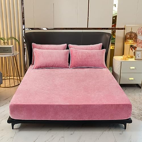 Fleece Spannbettlaken Spannbetttuch Warm Winter 160x200 Rosa Altrosa Flausch Cashmere Touch Teddy Plüsch Flanell Kuschelig Flauschig Nicki Velours Bettlaken für Boxspringbett Hohe Matratzen bis 30 cm von Luofanfei