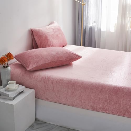 Fleece Winter Bettlaken 120x200 Rosa Cashmere Touch Warme Plüsch Bettlaken Spannbetttuch 120x200cm Frottee Kuschelige Spannbetttücher Uni Muster Leintuch 120 x 200 für Boxspringbett Hohe Matratze von Luofanfei