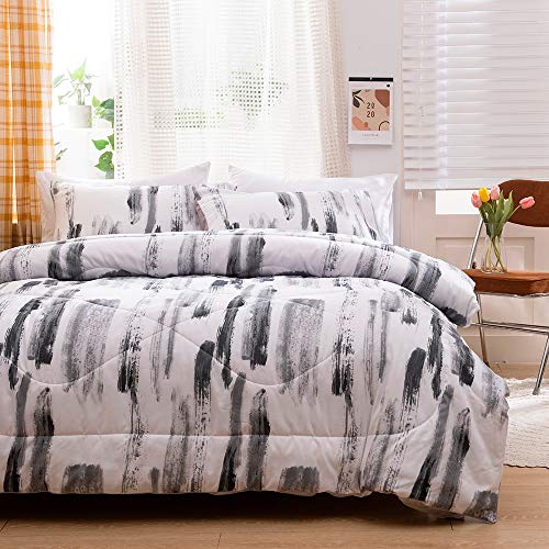 Ganzjahresdecke 220x240 Microfaser Quilted Steppdecke Grau Weiß Abstrakt Bettdecke Zudecke Set Atmungsaktive Schlafdecke Kuschelige Sommerdecke Gesteppte Jahreszeitenbettdecke Winter Tagesdecke von Luofanfei