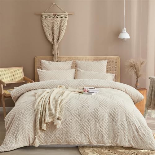 Getuftete Boho Bettwäsche 135x200 4teilig Beige Bohemian Style Wendebettwäsche Set Microfaser Stickerei Shabby Chic Geometrisches Muster Bettbezüge und Kissenbeüge 80x80 cm mit Reißverschluss Getuftete Boho Bettwäsche 135x200 4teilig Beige Bohemian Style Wendebettwäsche Set Microfaser Stickerei Shabby Chic Geometrisches Muster Bettbezüge und Kissenbeüge 80x80 cm mit Reißverschluss von Luofanfei
