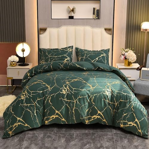 Grüne Bettwäsche 220x240 Grün Dunkelgrün Gold Aesthetic Marmor Microfaser Bettwäsche Set Luxus Modern Bettbezug Set mit Metallic-Glitzermuster Teenager Wendebettwäsche und Kissenbezüge 80x80 von Luofanfei