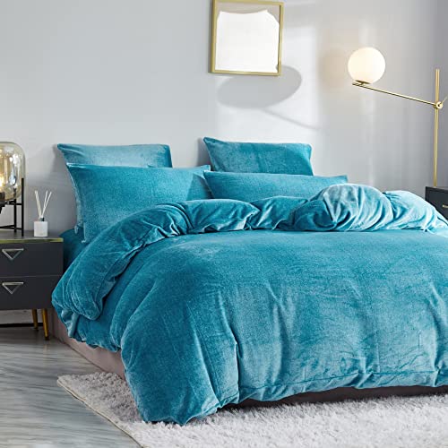 Kuschel Winter Bettwäsche 135x200 Cashmere Touch Thermo Fleece Flauschige Bettwäsche Winter Extra Warm Seeblau Microfaser Winterbettwäsche Set Reißverschluss fürs Bett mit Kissenbezug 80x80 cm von Luofanfei