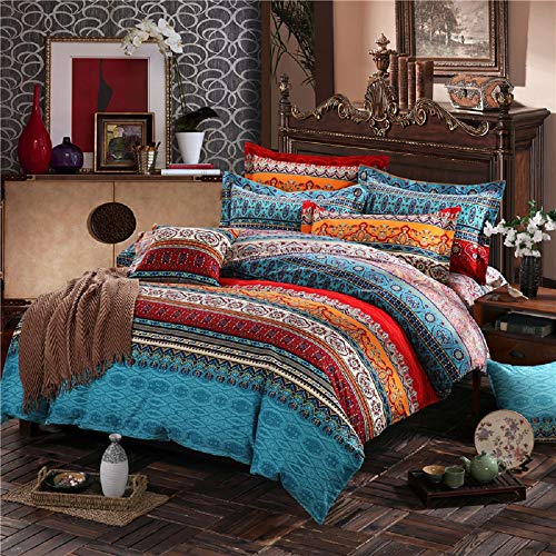 Luofanfei 100% Baumwolle Boho Stil Bettbezug Set Bunt Gestreift Deckenbezug Vintage Sets Bohemia Bettwäsche mit Geometrisches Muster Wendebettwäsche 3 Teilig 200 x 200 cm（GCFS,200） von Luofanfei