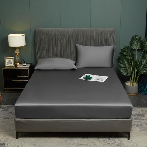 Luofanfei Bambus Lyocell Spannbettlaken 200x200cm Grau Anthrazit Boxspringbett Frottee Topper Glänzend Bambusfaser Muster Bettlaken Spannbetttuch Uni Spannbetttücher für Hohe Matratze bis 25-30 cm von Luofanfei
