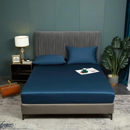 Luofanfei Bambus Lyocell Spannbettlaken 90x200cm Petrol Boxspringbett Frottee Topper Glänzend Bambusfaser Bettlaken Spannbetttuch 90 x 200cm Uni Spannbetttücher für Hohe Matratze bis 25-30 cm von Luofanfei