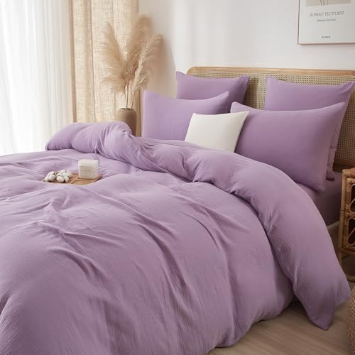 Luofanfei Baumwolle Muslin Bettwäsche 220x240 Lila Sommer Kühlende Renforce Uni Bettwäsche Set Boho Weiche Bettbezug Knitterlook Bügelfrei mit Reißverschluss und Kissenbezüge 80x80cm Luofanfei Baumwolle Muslin Bettwäsche 220x240 Lila Sommer Kühlende Renforce Uni Bettwäsche Set Boho Weiche Bettbezug Knitterlook Bügelfrei mit Reißverschluss und Kissenbezüge 80x80cm von Luofanfei