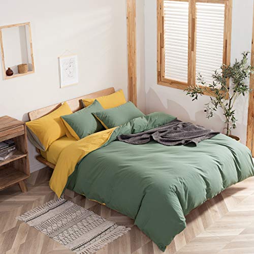 Luofanfei Bettbezug 200x200 Baumwolle Uni Grün Gelb Bettwäsche Set Doppelbett Unifarben 3 Teilig Wendebettwäsche Modern Elegant Deckenbezug Bettwaesche mit Reißverschluss und 2 Kissenbezüge 80x80 cm von Luofanfei