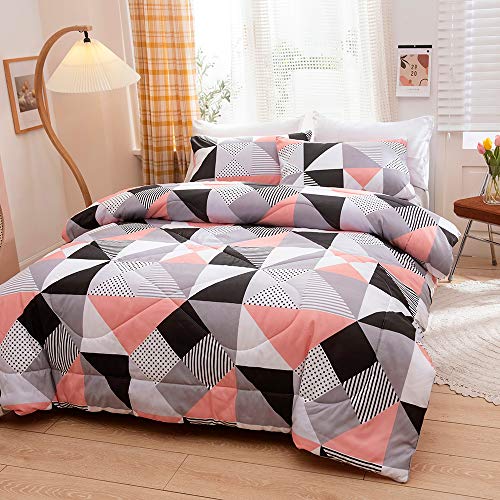 Luofanfei Bettdecke 240x220 Microfaser Ganjahresdecke Rosa Schwarz Weiß Kariert Atmungsaktive Karo Zudecke Schlafdecke Kuschelige Sommerdecke Quilted Gesteppte Steppdecke Jahreszeitenbettdecke Winter von Luofanfei