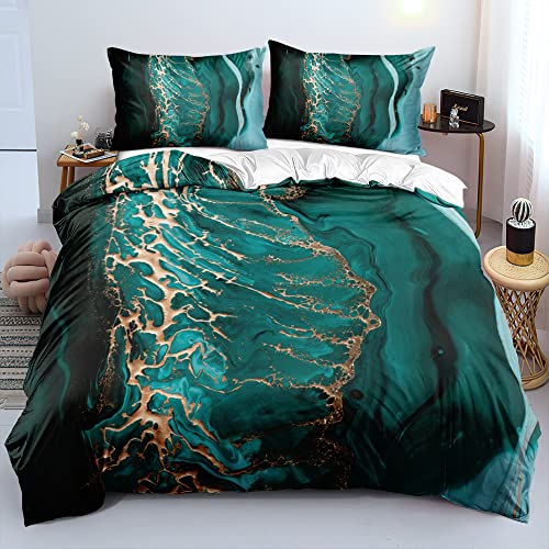 Luofanfei Bettwäsche 155x220 cm Set Grün Gold 3D Abstracte Motiv Bettwäsche Set Marmor Optik Muster Aesthetic Microfaser Luxus Moderne Gedruckt Bettbezug Set 155 220 Einzelbett mit Reißverschluss von Luofanfei