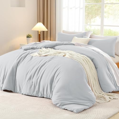 Luofanfei Bettwäsche Baumwolle Grau Hellgrau 220x240 Einfarbig Muster Renforce Baumwollbettwäsche Premium Uni Modern Weiche Bettbezuge 240x220 und Kissenbeüge 80x80 cm mit Reißverschluss von Luofanfei