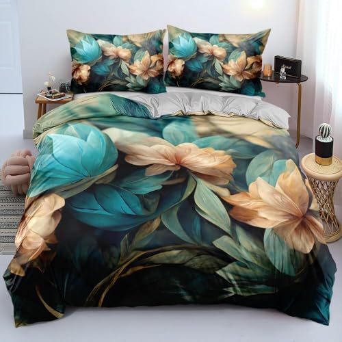 Luofanfei Bettwäsche Blumen 155x220 Blau Petrol Grau Vintage 3D Blüten Pflanzen Bettwäsche Set Floral Bunt Moderne Blumenmuster Microfaser Bett 155 x 220 Bettbezug und 2 Kissenbezüge 80x80cm Luofanfei Bettwäsche Blumen 155x220 Blau Petrol Grau Vintage 3D Blüten Pflanzen Bettwäsche Set Floral Bunt Moderne Blumenmuster Microfaser Bett 155 x 220 Bettbezug und 2 Kissenbezüge 80x80cm von Luofanfei