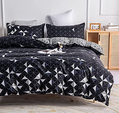 Luofanfei Bettwäsche Kariert 220x240 cm Dreiecke Bettbezug Set Schwarz Weiß Anthrazit Bettdeckenbezug Doppelbett King Size Geometrisch Karo Deckenbezug 3 Teilig Microfaser Moderne Wendebettwäsche von Luofanfei