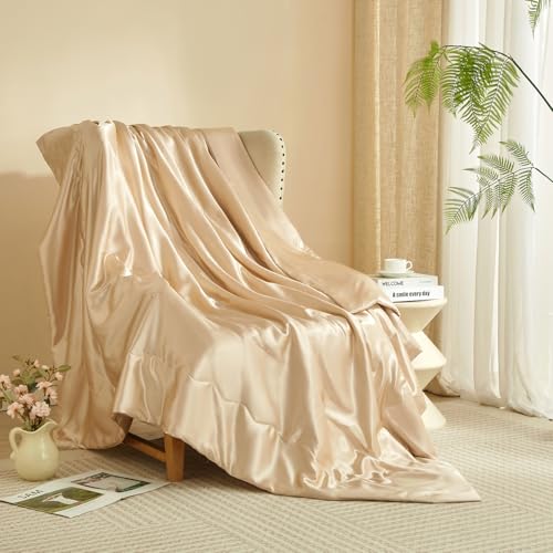 Luofanfei Kuscheldecke Wohndecke 150x200 Gold Khaki Satin Glänzend Decke kühlend Satindecke Bettüberwurf Glanzsatin Couchdecke Tagesdecke Sofadecke Blanket Für Sofa Überwurf Bett Schlafzimmer Büro von Luofanfei