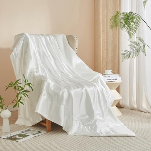Luofanfei Kuscheldecke Wohndecke 150x200 Weiß Satin Glänzend Decke kühlend Satindecke Bettüberwurf Glanzsatin Couchdecke Tagesdecke Sofadecke Blanket Für Sofa Überwurf Bett Schlafzimmer Büro von Luofanfei