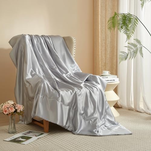 Luofanfei Kuscheldecke Wohndecke 200x200 Grau Hellgrau Glänzend Decke kühlend Satindecke Bettüberwurf Glanzsatin Couchdecke Tagesdecke Sofadecke Blanket Für Sofa Überwurf Bett Schlafzimmer Büro von Luofanfei