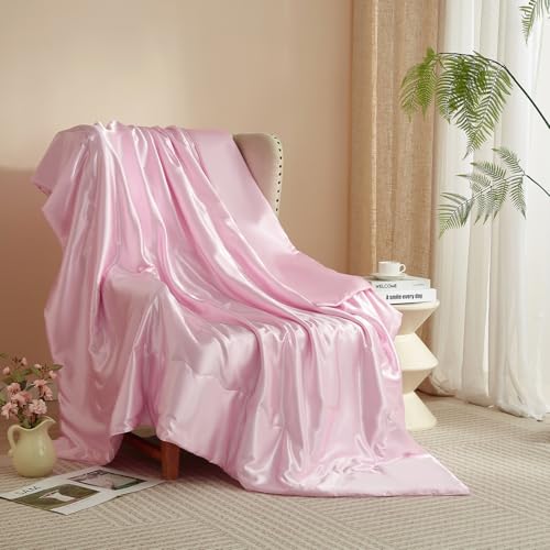 Luofanfei Kuscheldecke Wohndecke 200x200 Rosa Satin Glänzend Decke kühlend Satindecke Bettüberwurf Glanzsatin Couchdecke Tagesdecke Sofadecke Blanket Für Sofa Überwurf Bett Schlafzimmer Büro von Luofanfei